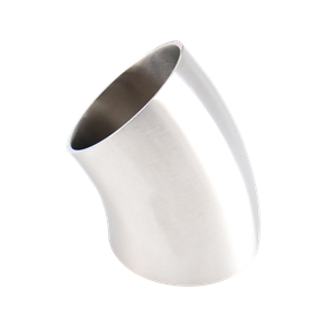 45-degree elbow, no tangent, 1.5-inch butt weld connection, made of 304 stainless steel, 32RA inner and outer diameter finish.