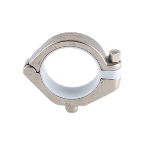 Hanger for 2-inch tubes, with a 3/8-inch threaded guide and gray insert, made of 304 stainless steel.
