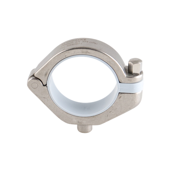 Hanger for 2-inch tubes, with a 3/8-inch threaded guide and gray insert, made of 304 stainless steel.