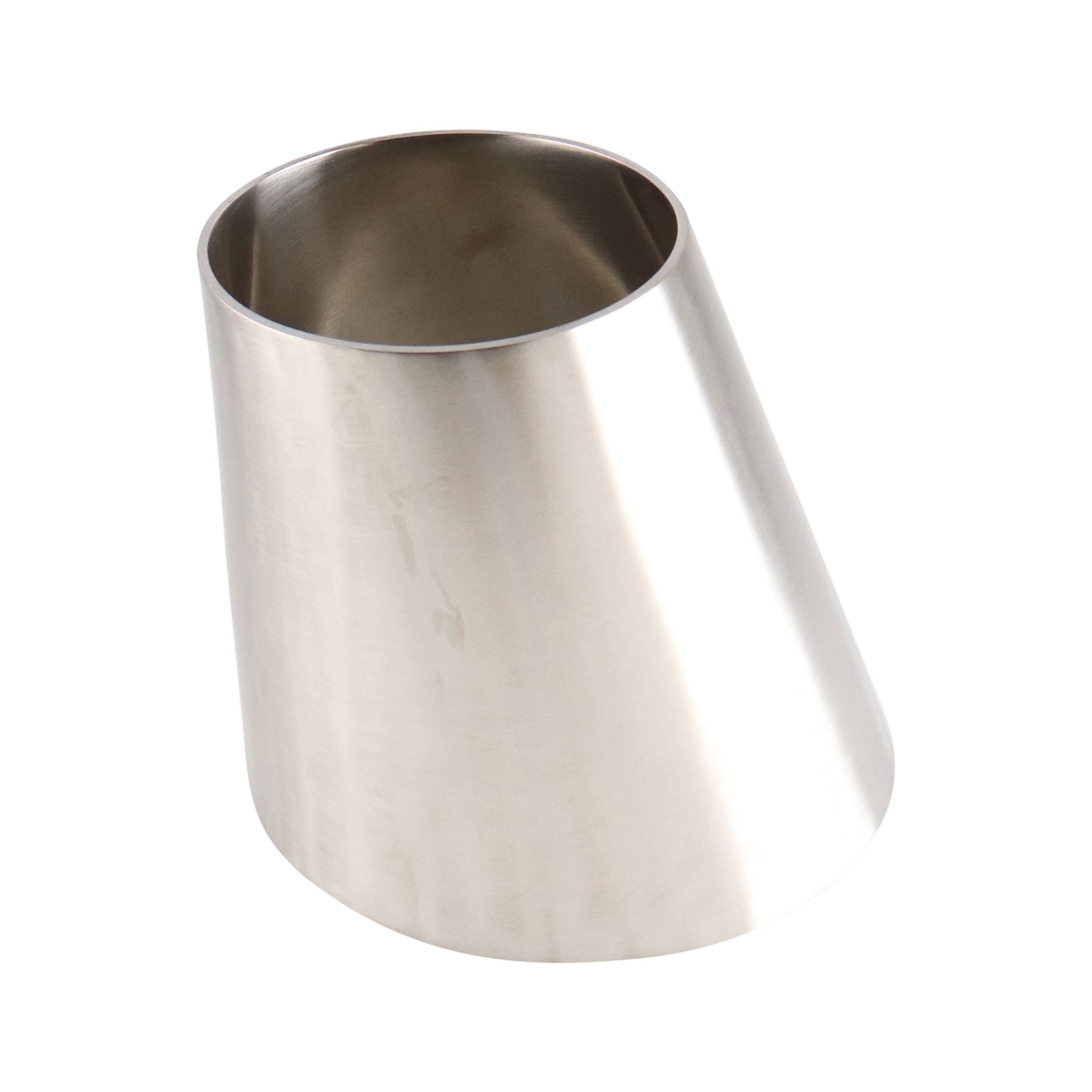 Eccentric reducer with 6-inch by 4-inch butt weld connections, made of 304 stainless steel, 5.5-inch overall length, with a 32RA internal and outer surface finish.