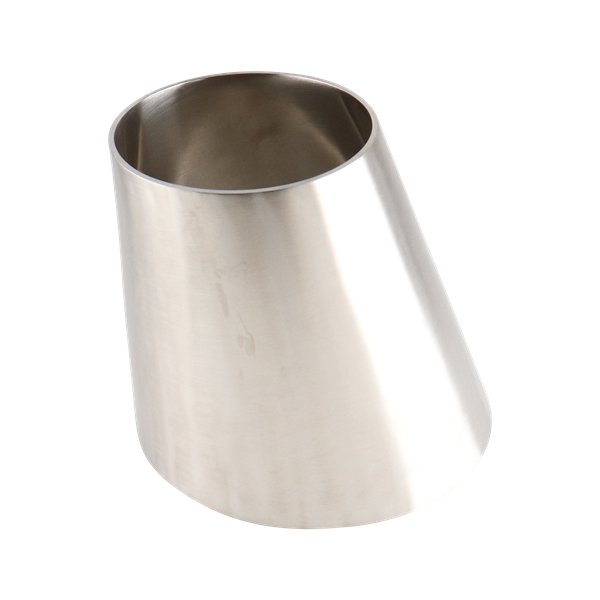 Eccentric reducer with 6-inch by 4-inch butt weld connections, made of 304 stainless steel, 5.5-inch overall length, with a 32RA internal and outer surface finish.
