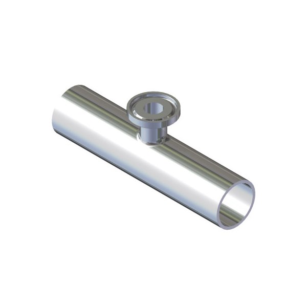Reducing tee, 0.75x0.5, tri-clamp branch, 316L, 20Ra ID, 32Ra OD, SF1 BPE