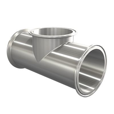 Short outlet tee 4" tri-clamp 316L 20Ra inner diameter 32Ra outer diameter BPE SF1