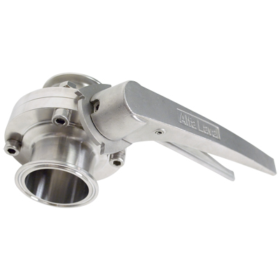 butterfly valve, 4-inch Tri-Clamp, made from 316 stainless steel, with EPDM seat and multi-position handle