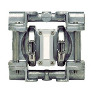 P025 diaphragm pump with a 0.25-inch FPT clamped metal Pro-Flo design, featuring an aluminum wet side, no piston, acetal center and air components, PTFE diaphragm with neoprene backup, PTFE valve ball, aluminum seats, and PTFE O-rings, designed for AODD applications by Wilden.