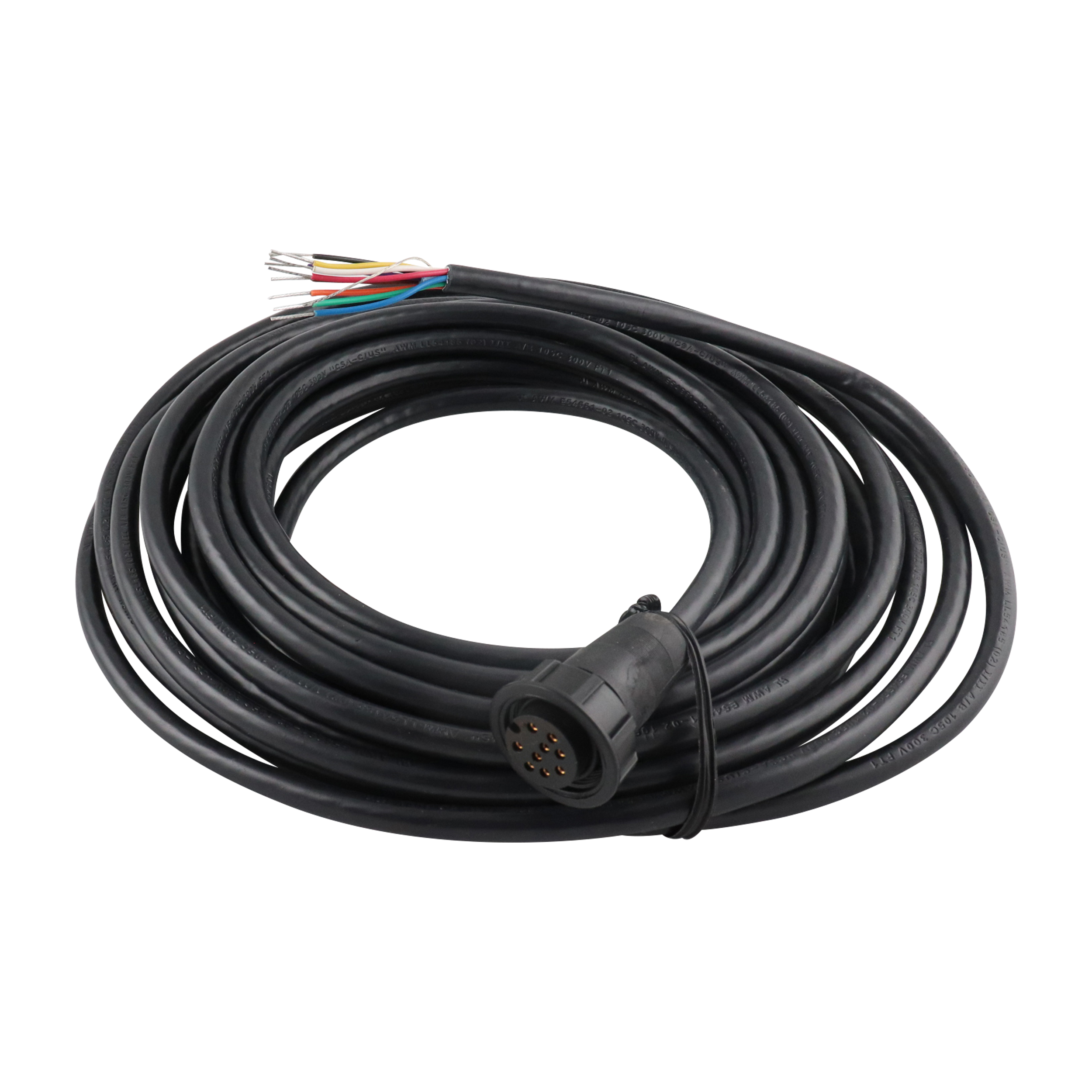 Molded cable assembly, 30 feet in length, designed for secure electrical connections.