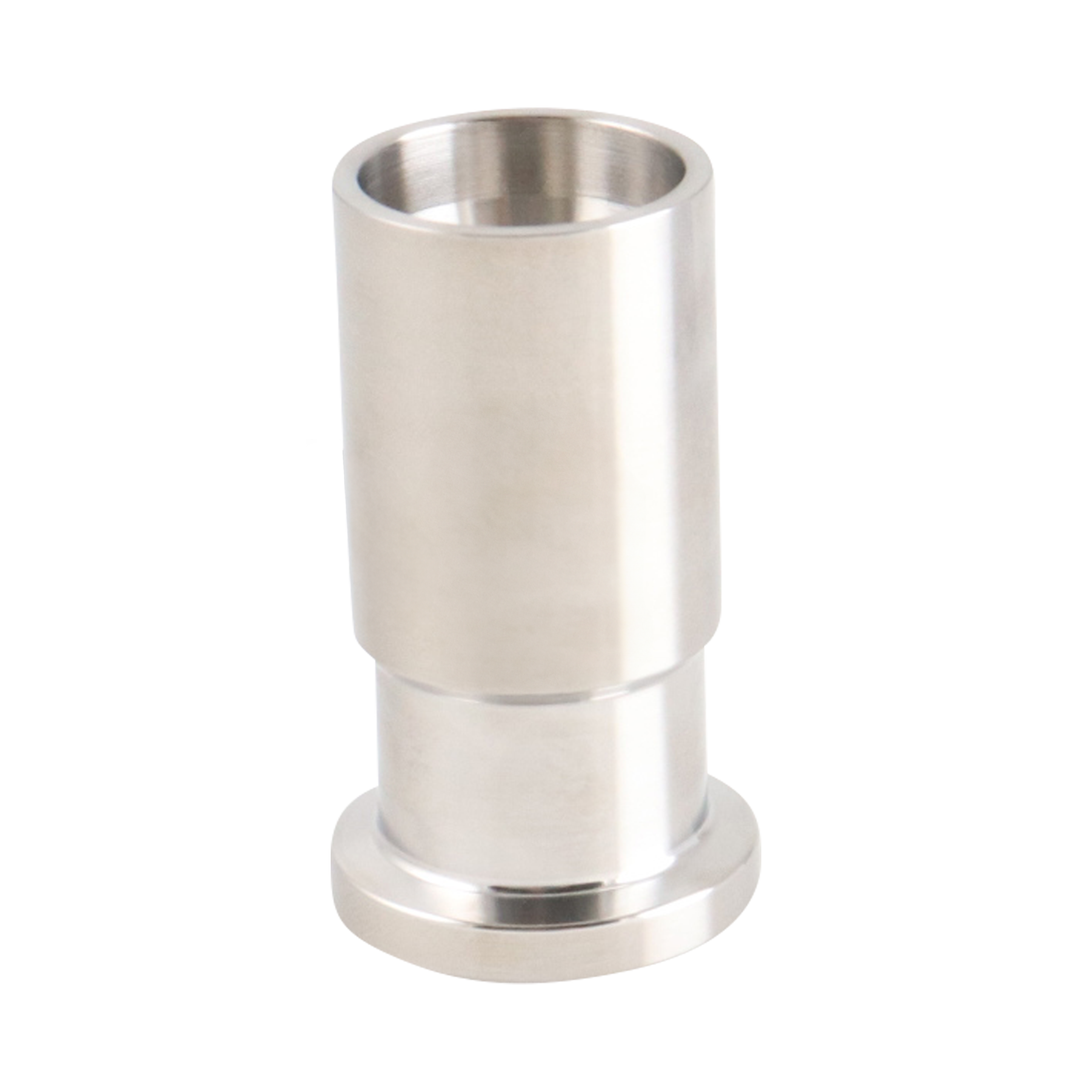 Adapter with 0.5-inch tri-clamp to 0.5-inch butt-weld SCH 5 pipe connection, made from 316L stainless steel with a 1.75-inch overall length, conforms to SA479.