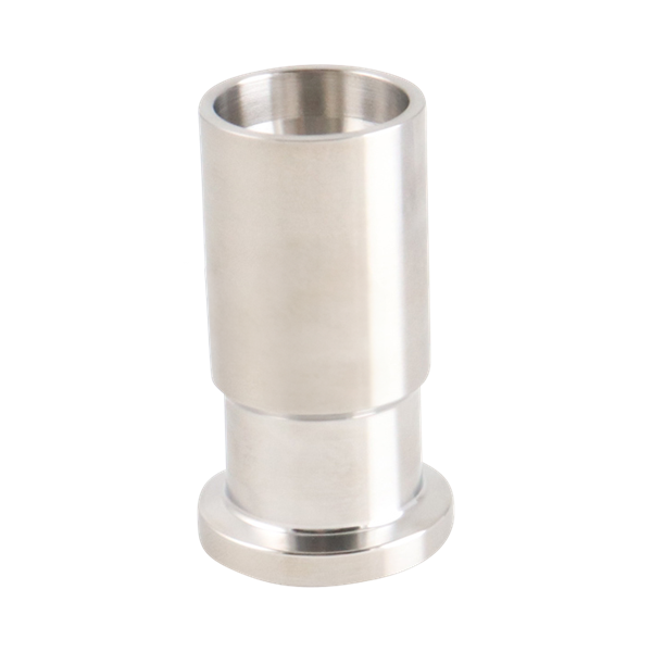 Adapter with 0.5-inch tri-clamp to 0.5-inch butt-weld SCH 5 pipe connection, made from 316L stainless steel with a 1.75-inch overall length, conforms to SA479.