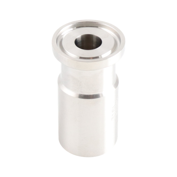 Adapter: 0.5-inch tri-clamp to 0.5-inch butt weld, schedule 40 pipe, 316L stainless steel, 1.75-inch overall length.