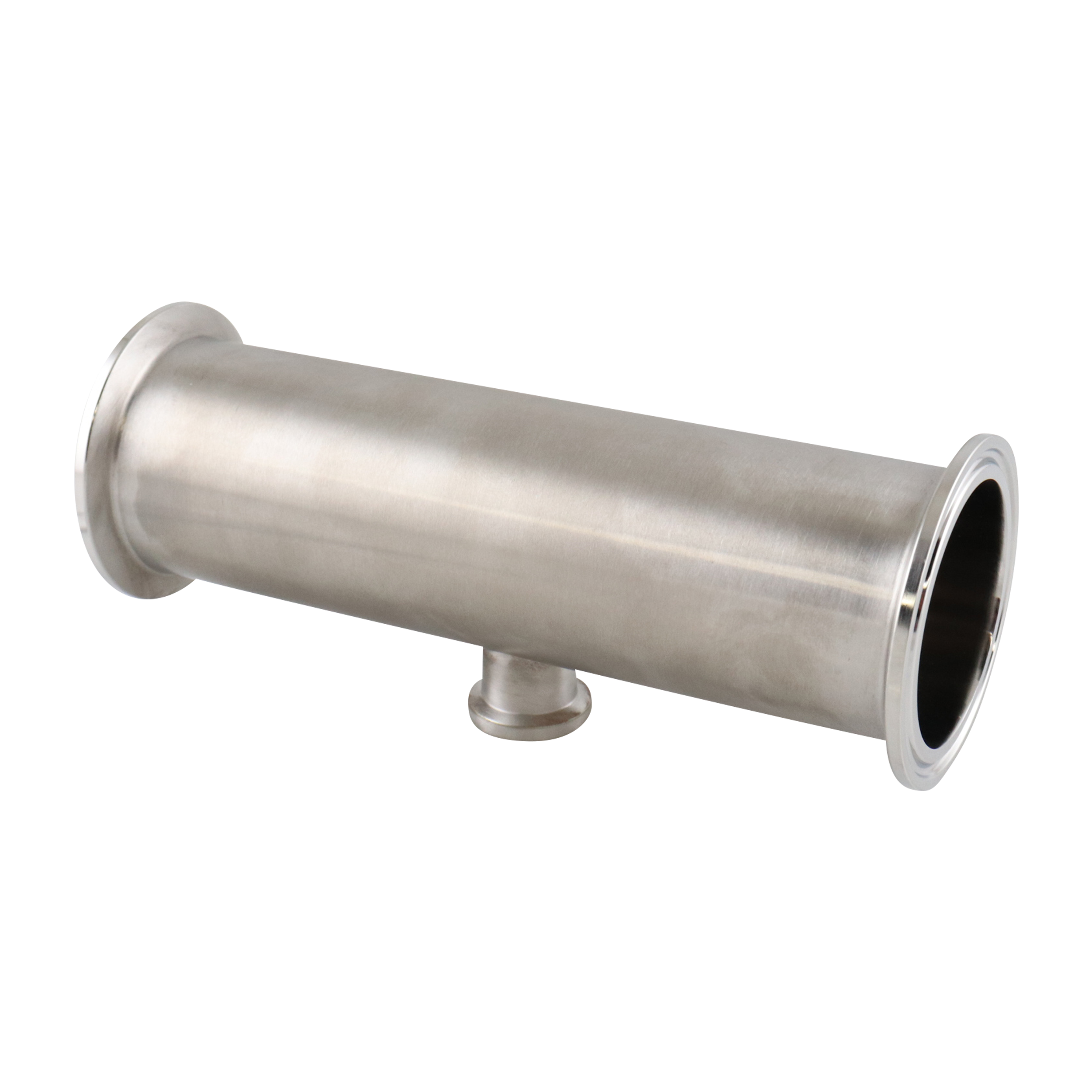 Reducing Tee, 2-inch x 0.5-inch, Tri-Clamp short branch, made of 316L stainless steel, 15RA electropolished internal surface finish, 32RA external finish, SF4 BPE compliant.