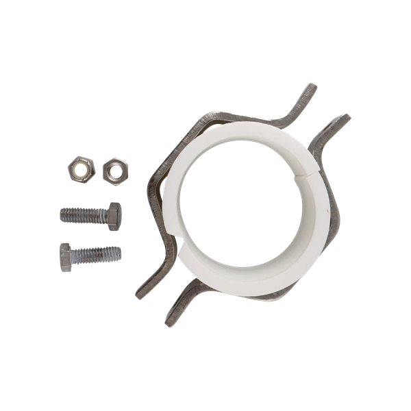 hex hanger assembly for 2.5-inch tube, with polypropylene insert, rated to 329°F, made in the USA