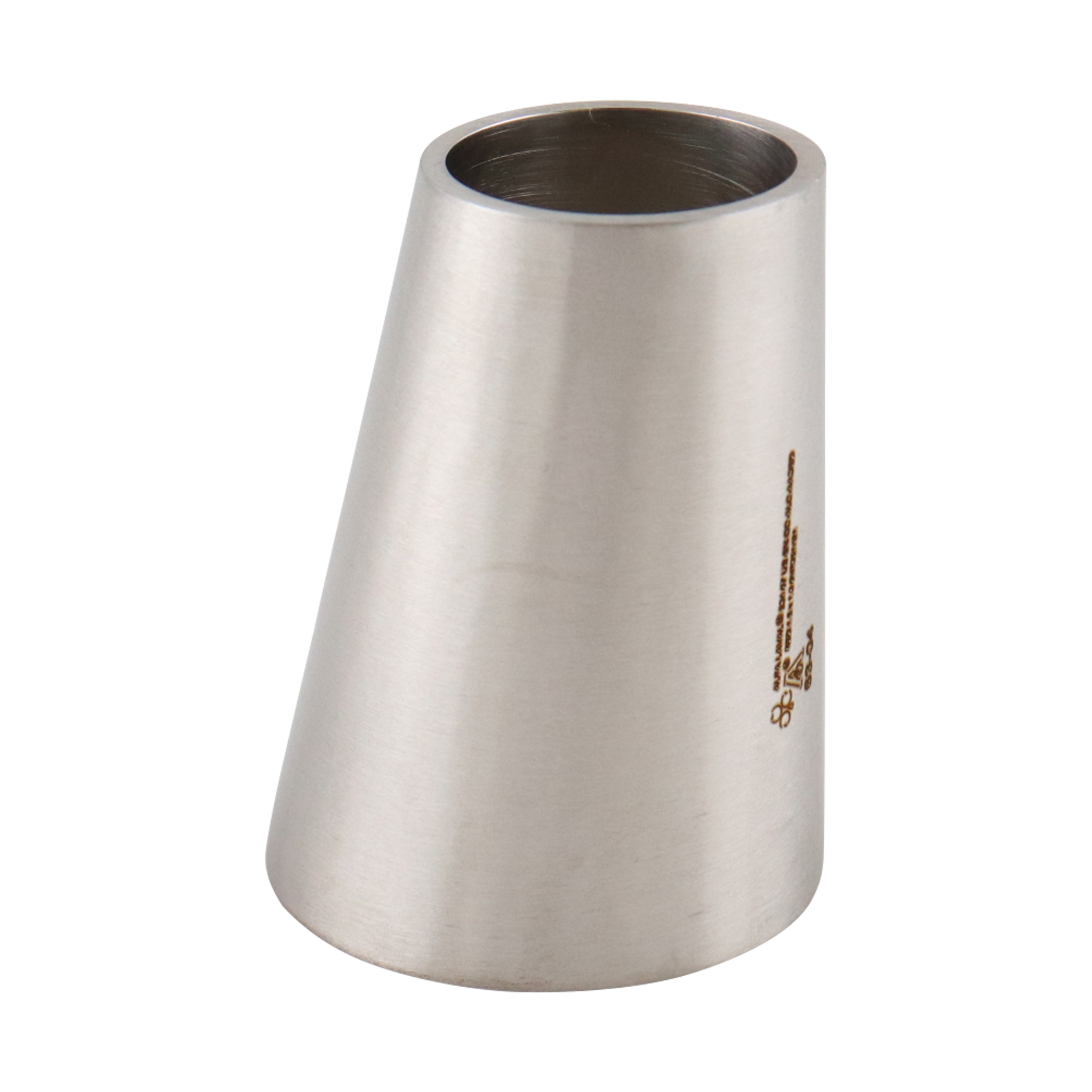 Eccentric Reducer, 1.5-inch x 1-inch, Butt Weld connection, made of 304 stainless steel, 2.5 inches long, 32RA internal and external surface finish.