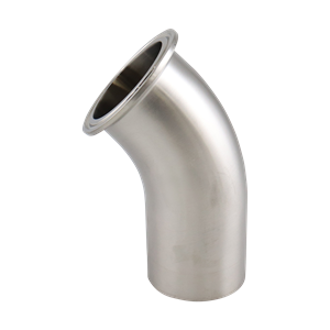 45-degree elbow, 1.5-inch Tri-Clamp to butt-weld, made from 316L stainless steel, with 20RA interior and 32RA exterior surface finish, SF1 BPE compliant