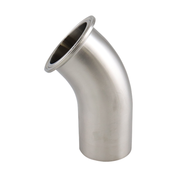 45-degree elbow, 1.5-inch Tri-Clamp to butt-weld, made from 316L stainless steel, with 20RA interior and 32RA exterior surface finish, SF1 BPE compliant