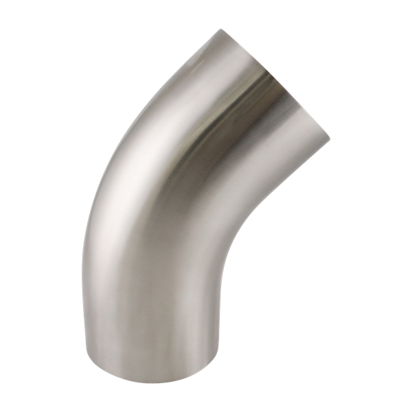 45-degree elbow, 4-inch butt-weld, made from 316L stainless steel, with 20RA interior and 32RA exterior surface finish, SF1 BPE compliant