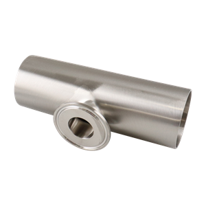 reducing tee, 2-inch x 1-inch Tri-Clamp, short branch, made from 316L stainless steel, with 20RA interior and 32RA exterior surface finish, SF1 BPE compliant