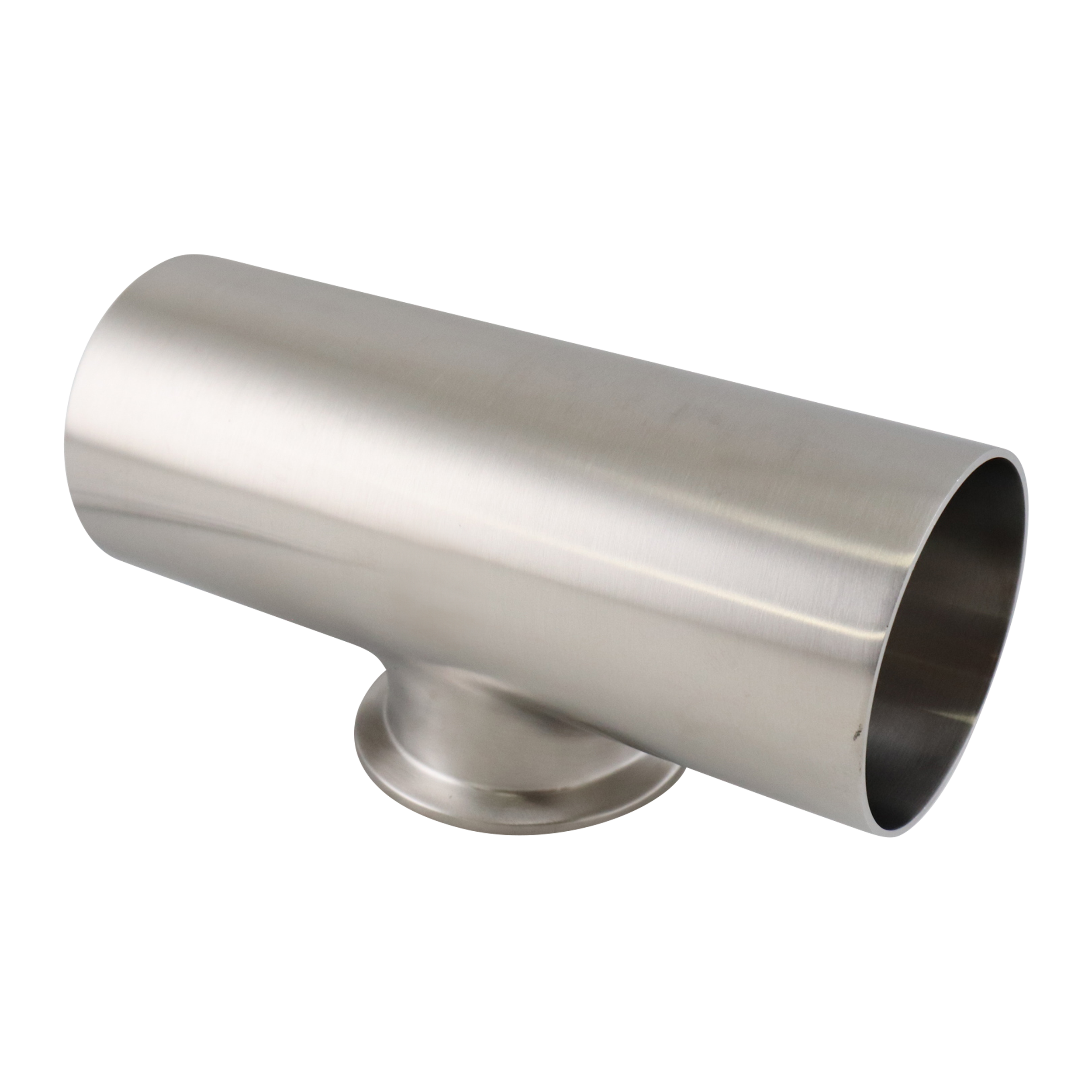 reducing tee, 2.5-inch x 2-inch Tri-Clamp, short branch, made from 316L stainless steel, with 20RA interior and 32RA exterior surface finish, SF1 BPE compliant