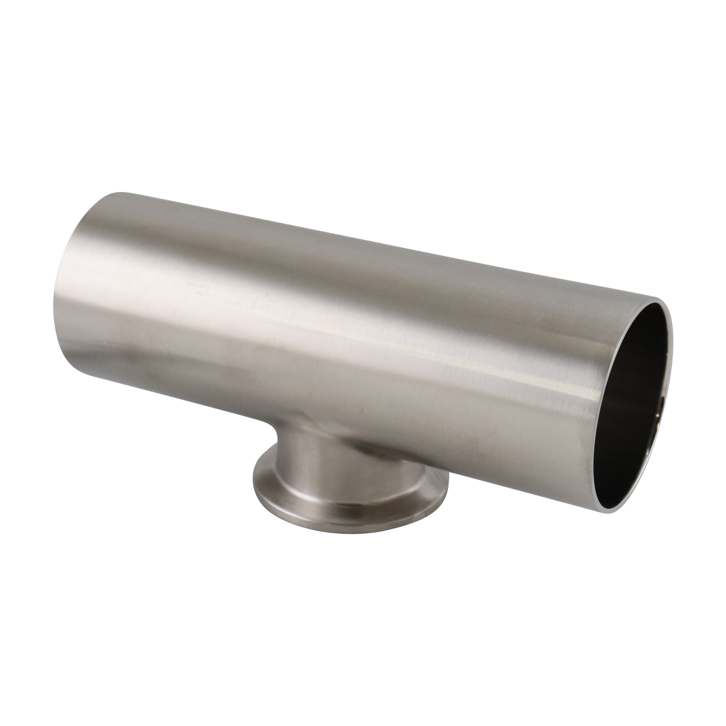 reducing tee, 2-inch x 1.5-inch Tri-Clamp, short branch, made from 316L stainless steel, with 15RA EP interior and 32RA exterior surface finish, SF4 BPE compliant
