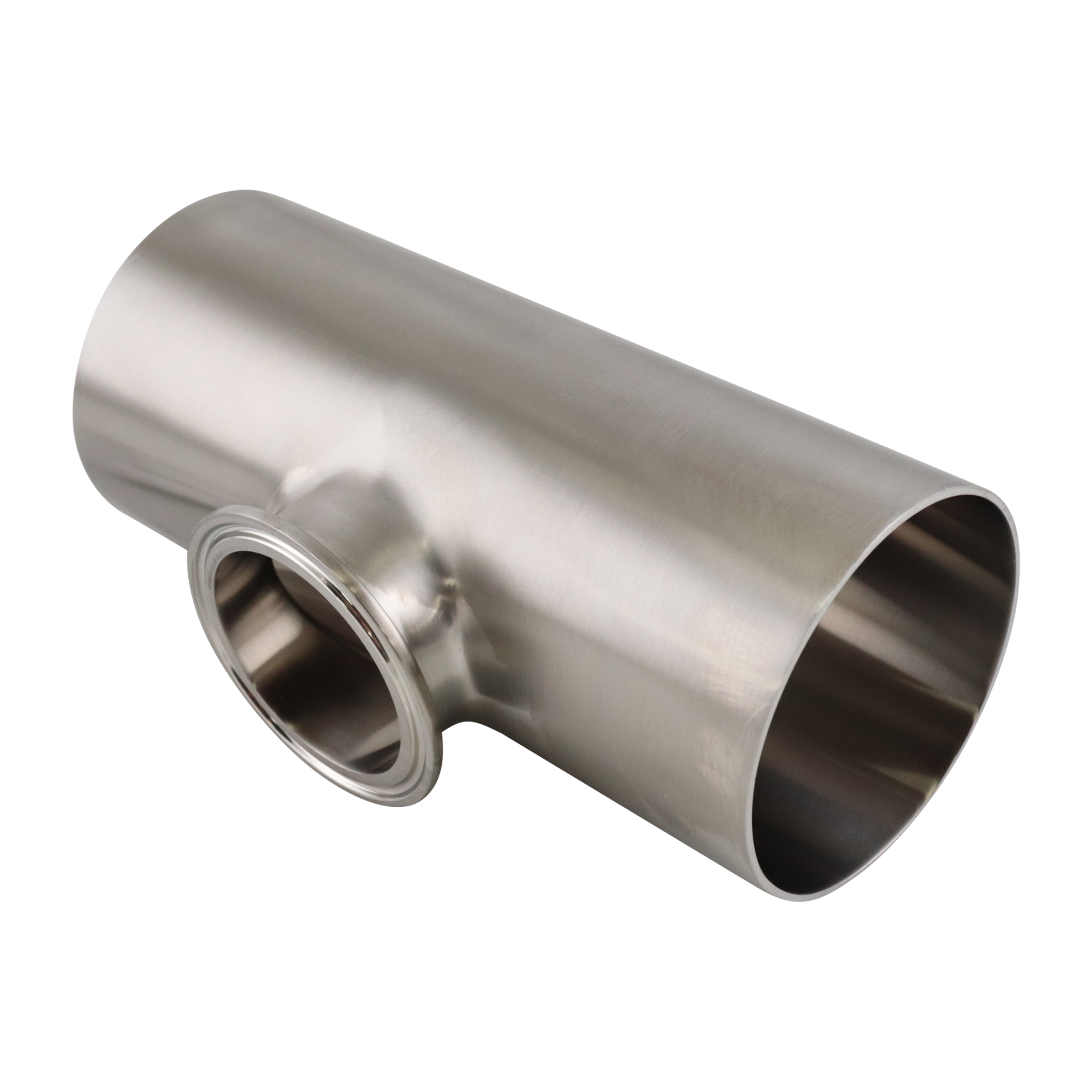 reducing tee, 3-inch x 2-inch Tri-Clamp, short branch, made from 316L stainless steel, with 20RA interior and 32RA exterior surface finish, SF1 BPE compliant