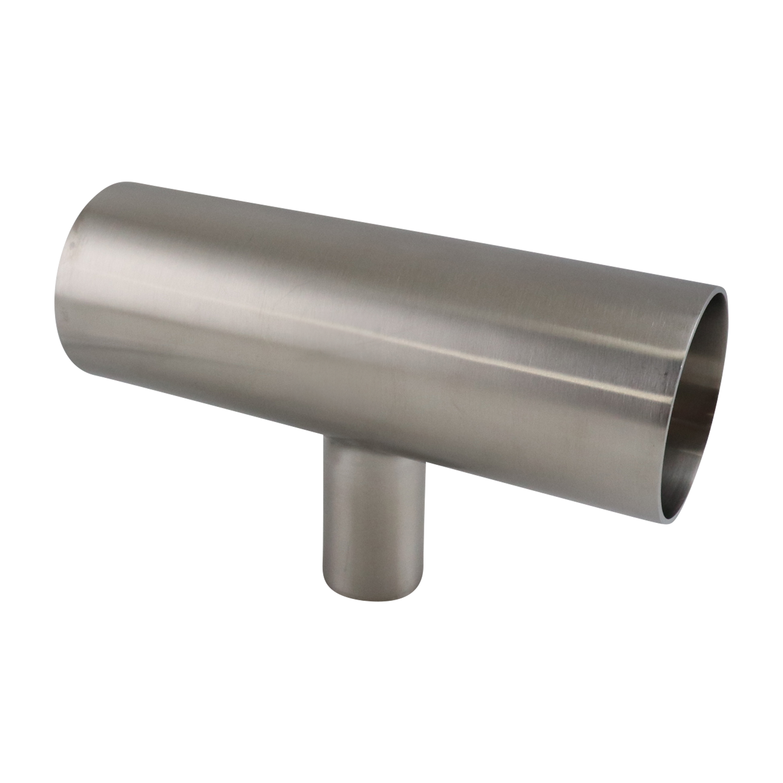 reducing tee, 2-inch x 1.5-inch butt-weld, made from 316L stainless steel, with 20RA interior and 32RA exterior surface finish, SF1 BPE compliant
