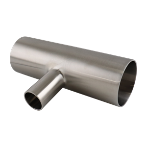 Reducing tee with dimensions 2 inches x 1 inch, butt-weld connection, made from 316L stainless steel, featuring a 32RA internal and outer finish.