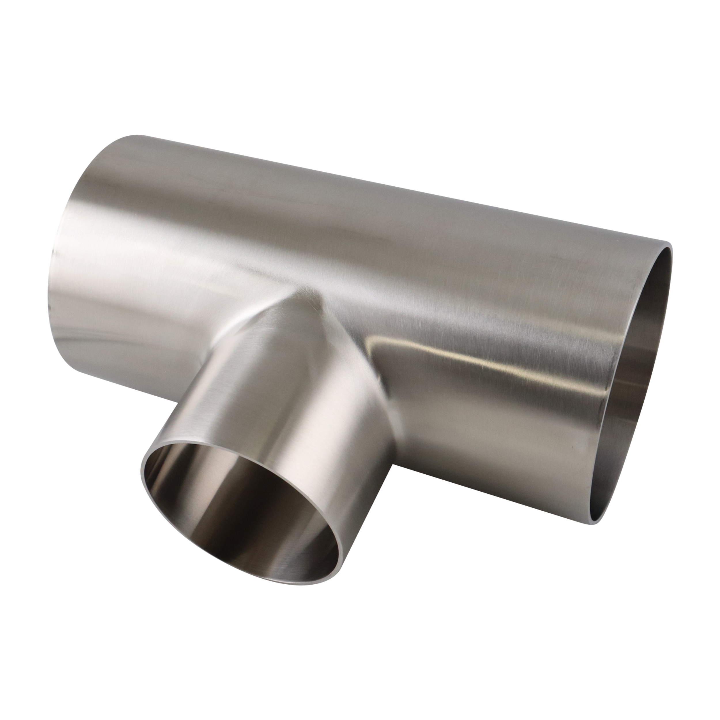 reducing tee, 4-inch x 3-inch butt-weld, made from 304 stainless steel, with 32RA interior and exterior surface finish