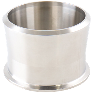 Adapter with a 3-inch tri-clamp connection to a 3-inch butt weld connection for Schedule 40 pipe, made from 316L stainless steel, with a 2.5-inch overall length.