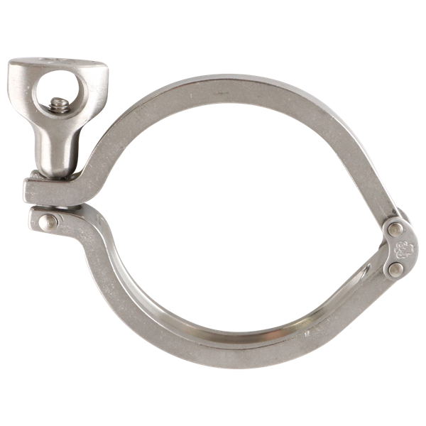Double hinge Schedule 5 valve body, for 3-inch Schedule 5 tri-clamp connection, made of 304 stainless steel.