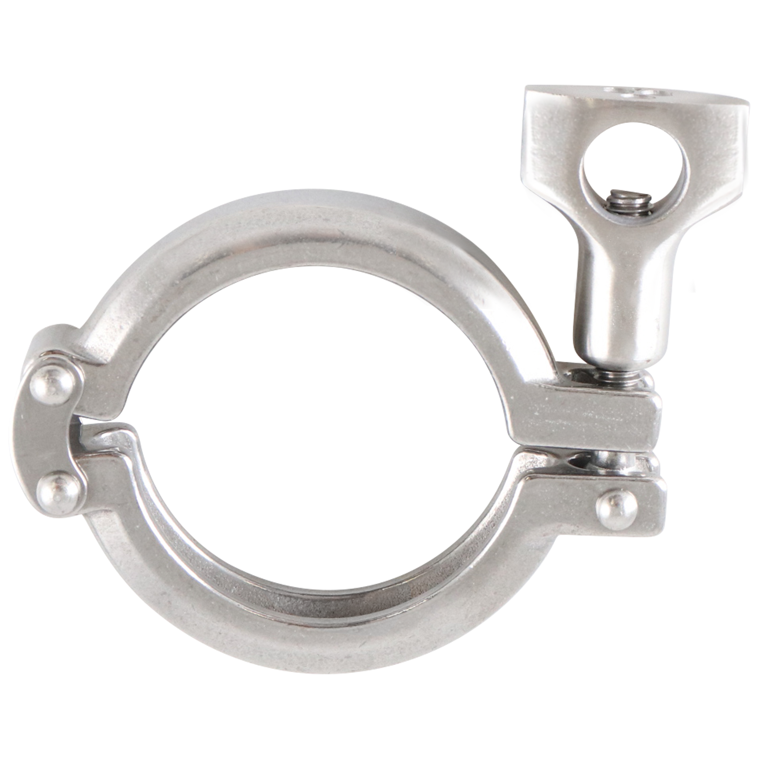 Heavy-duty two-piece clamp with double pin design, 2-inch Tri-Clamp, DN50 DIN 32676 standard, made from 304 stainless steel.