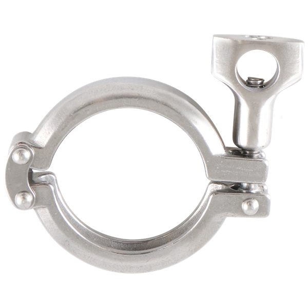 Heavy-duty two-piece clamp with double pin design, 2-inch Tri-Clamp, DN50 DIN 32676 standard, made from 304 stainless steel.