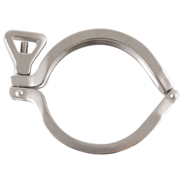 Clamp, compatible with I-Line and Q-Line fittings, 2.5-inch size, wing nut type, made of 304 stainless steel.