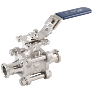 Ball valve, 0.75-inch tri-clamp, PTFE cavity fill, made of 316L stainless steel, QSM design.