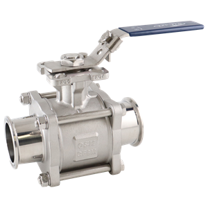 ball valve, 2-inch Tri-Clamp, made from 316L stainless steel, with PTFE cavity fill, QSM design