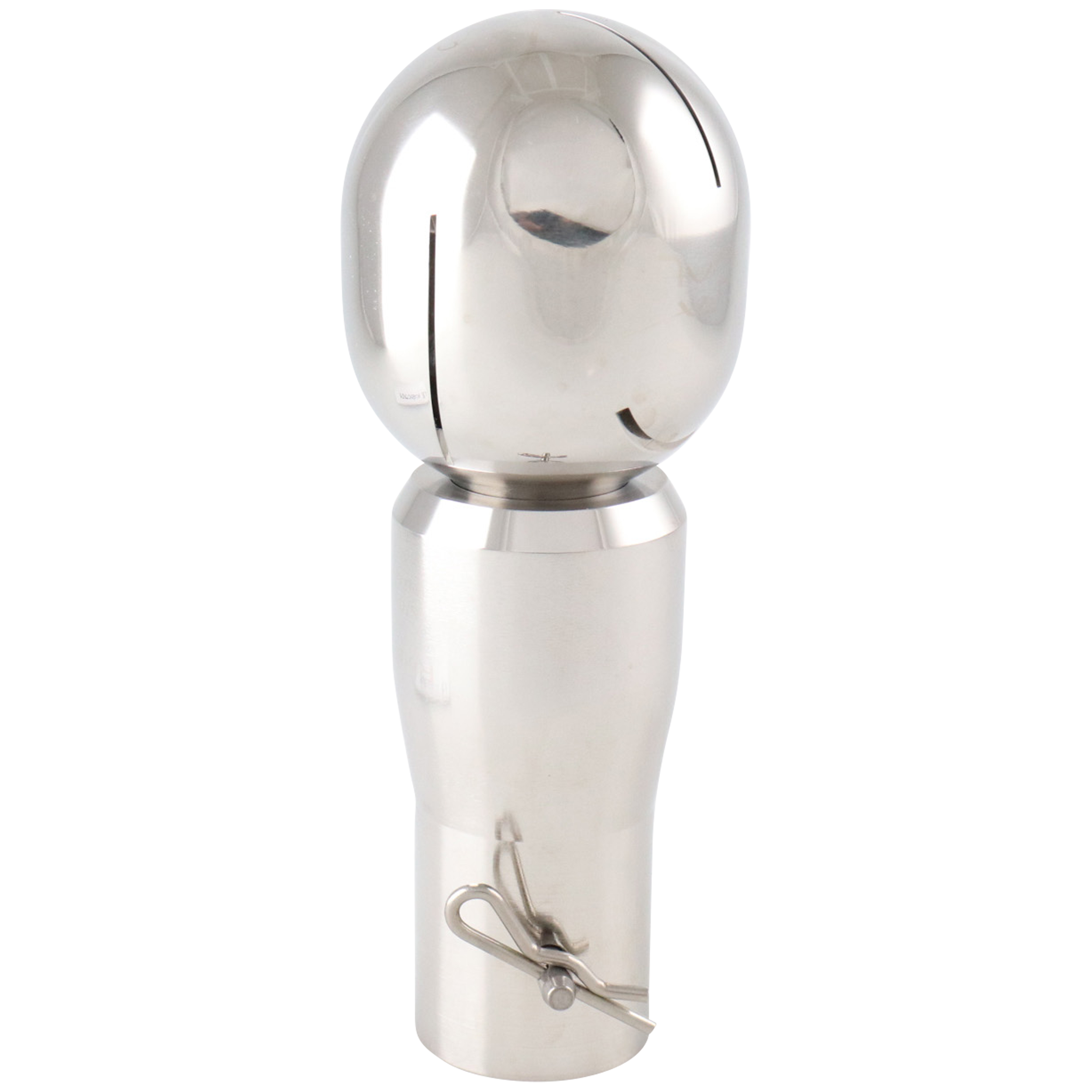 Rotary spray head with a 360° cleaning range, 1-inch clip-on connection, made from stainless steel and PTFE, with alternative bearings.