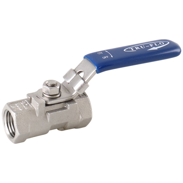 Ball valve with a 0.25-inch female pipe thread, featuring a PTFE seat, reduced port, and one-piece design, constructed from 316L stainless steel by QSM.