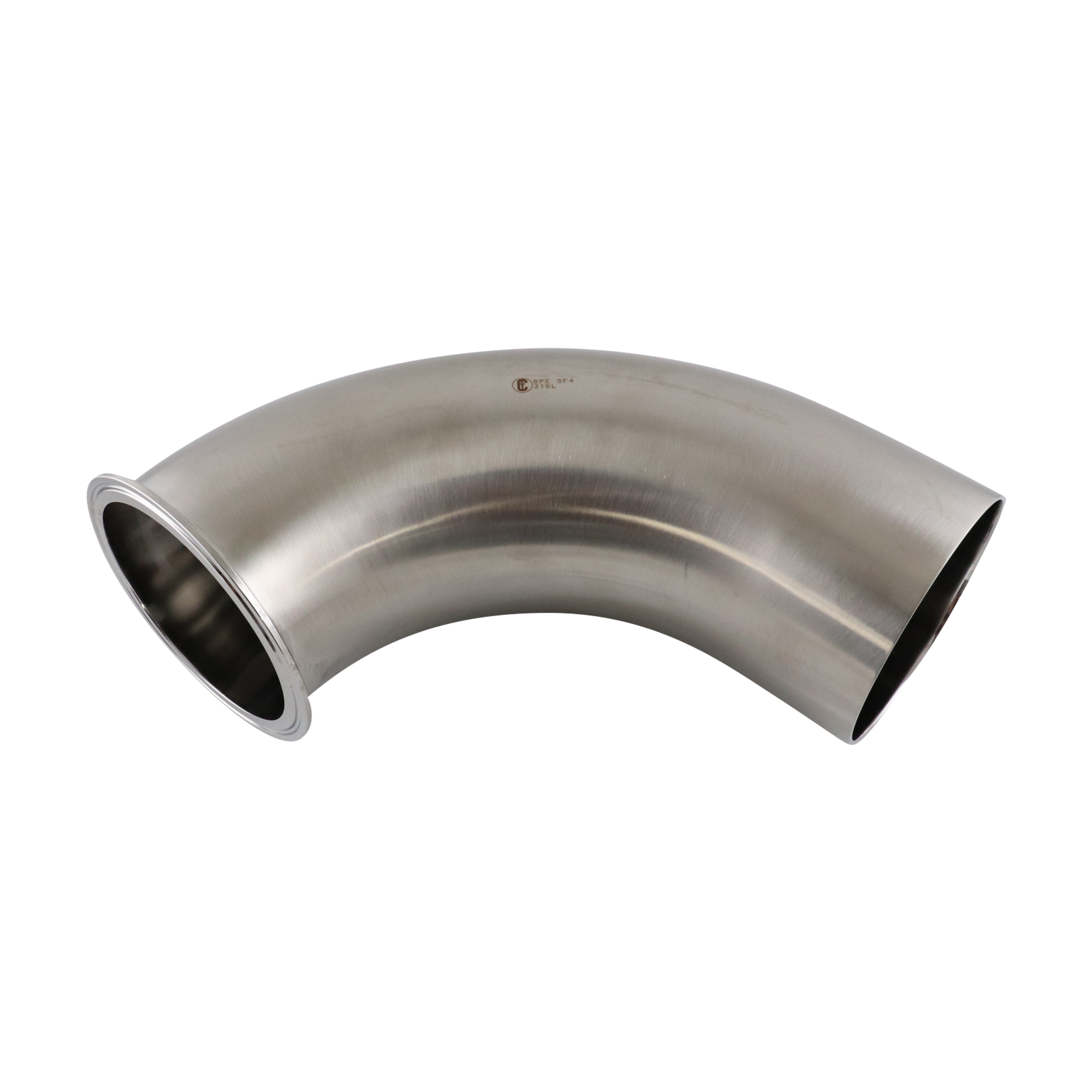 88 degree elbow 4" tri-clamp x butt weld, 316L, 20Ra ID, 32Ra OD, SF1 BPE