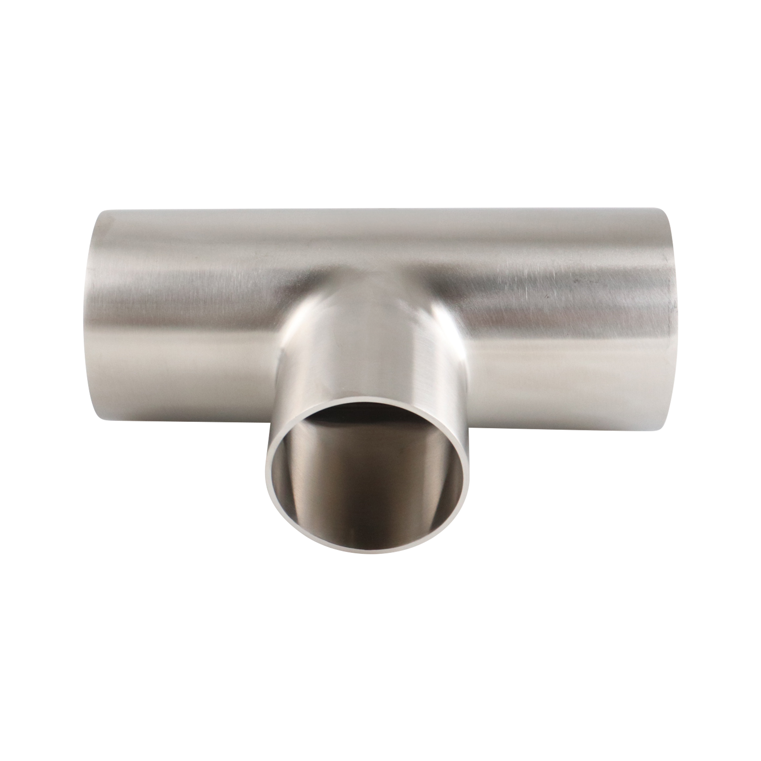 reducing tee, 2.5-inch x 2-inch butt-weld, made from 316L stainless steel, with 32RA interior and exterior surface finish