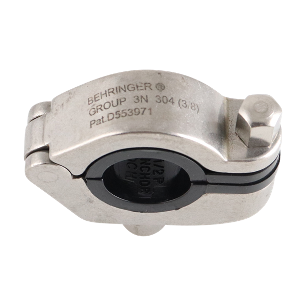 Hanger CH for 0.75-inch tubing, with a 3/8-inch threaded guide and a grey insert, made from 304 stainless steel.