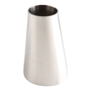 Eccentric reducer, 2.5-inch by 1.5-inch butt weld connection, made of 316L stainless steel, 4-inch overall length, with a 32RA inner diameter and outer diameter finish.