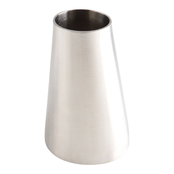 Eccentric reducer, 2.5-inch by 1.5-inch butt weld connection, made of 316L stainless steel, 4-inch overall length, with a 32RA inner diameter and outer diameter finish.
