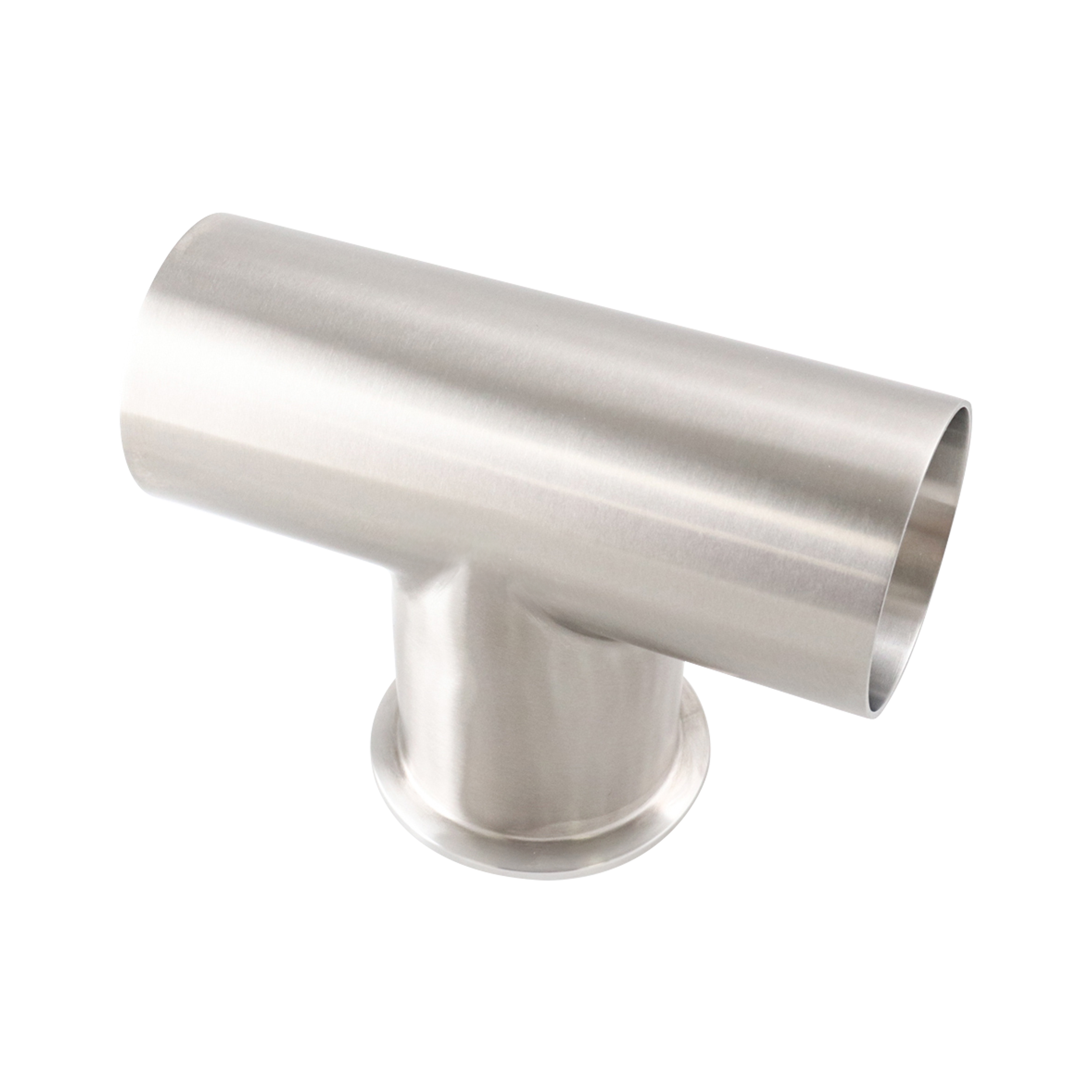 Tee, 1.5-inch butt weld run to tri-clamp branch, made of 316L stainless steel, with a 20RA inner diameter and 32RA outer diameter, compliant with SF1 BPE standards.