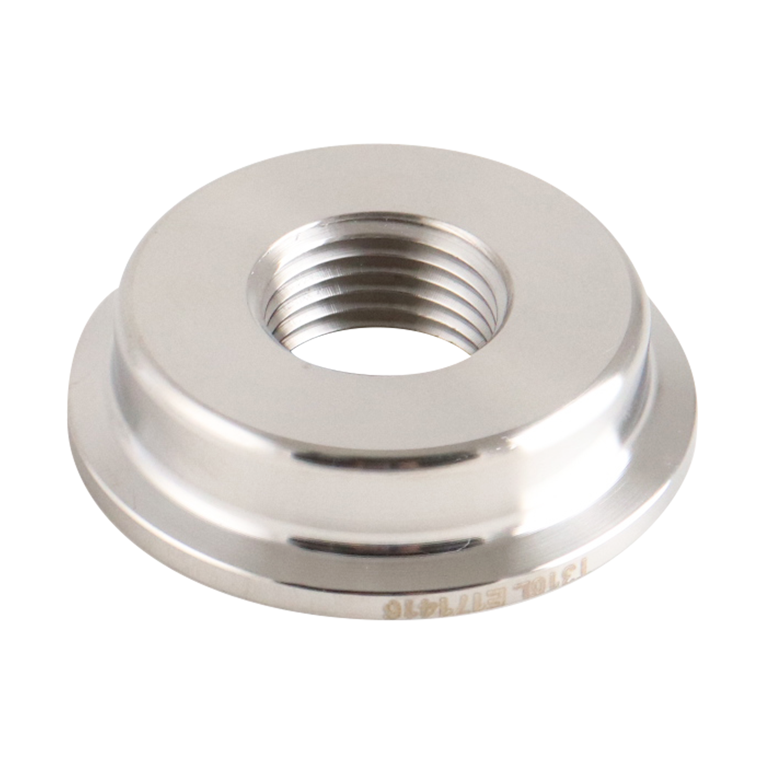 Thermometer Cap, 1.5-inch tri-clamp to 0.5-inch female pipe thread, made of 316L stainless steel, with a 32RA inner diameter and 32RA outer diameter.