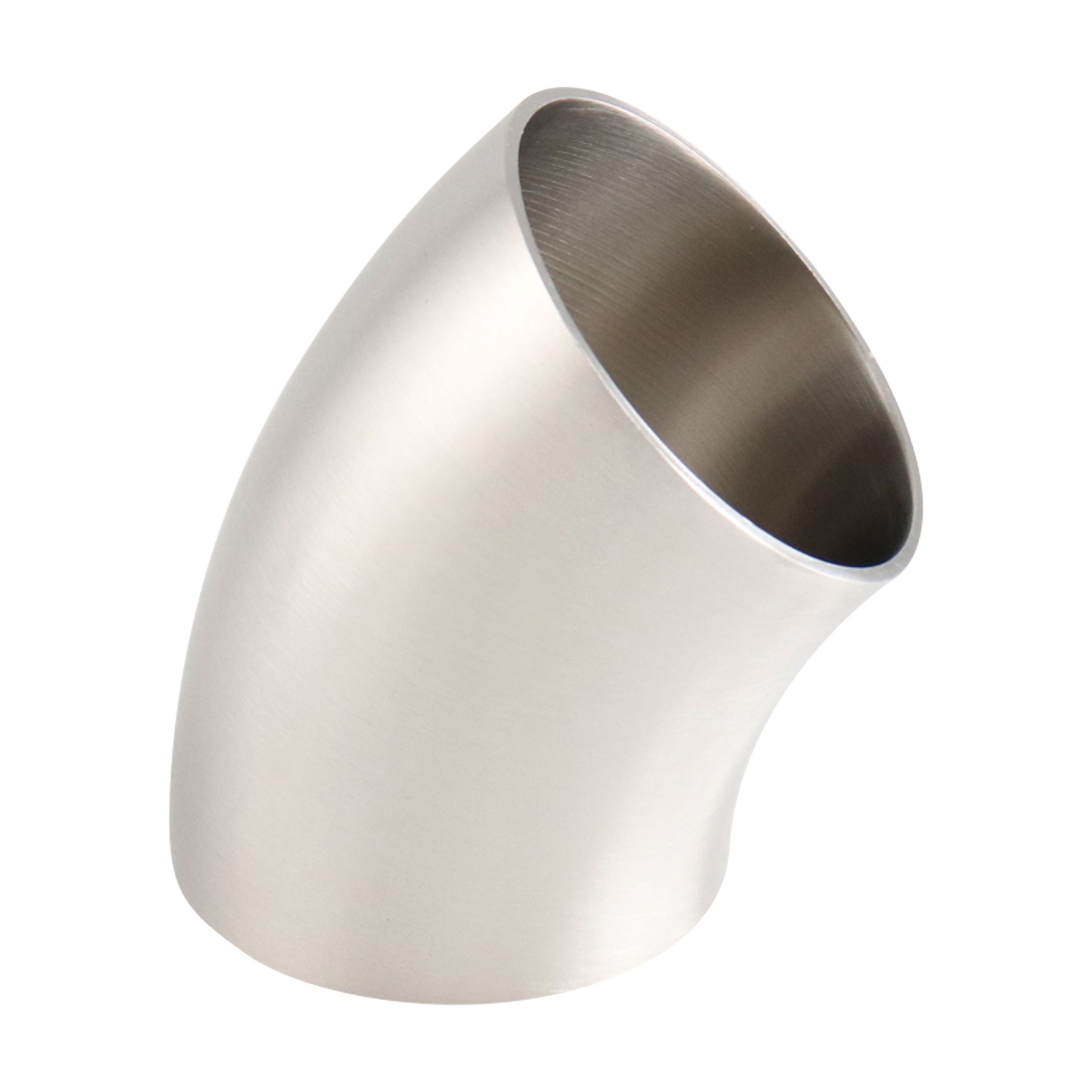 45-Degree Elbow, no tangent, 2-inch butt weld connection, made of 316L stainless steel, with a 32RA inner diameter and 32RA outer diameter.