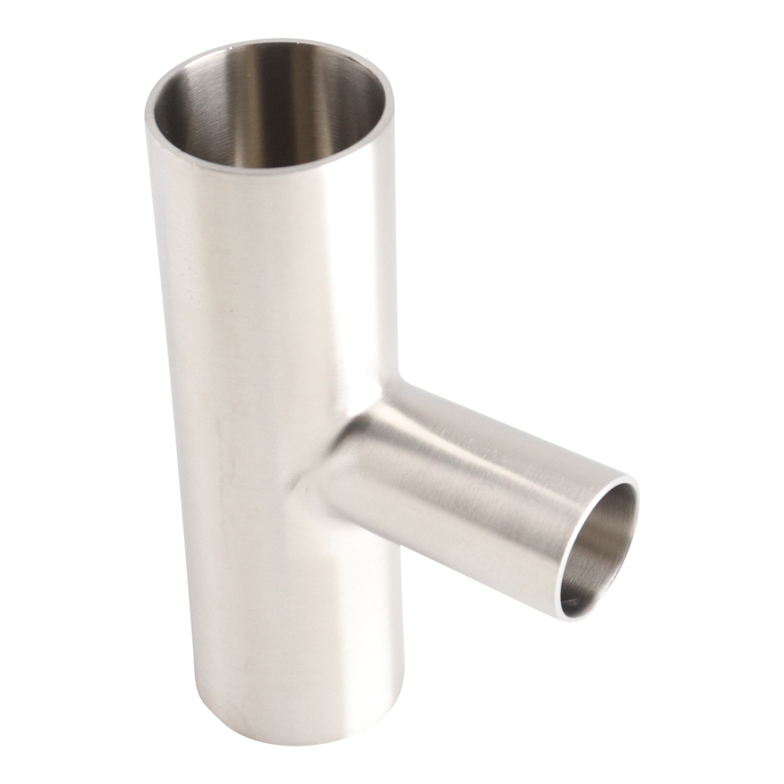 reducing tee, 1.5-inch x 1-inch butt-weld, made from 316L stainless steel, with 32RA interior and exterior surface finish
