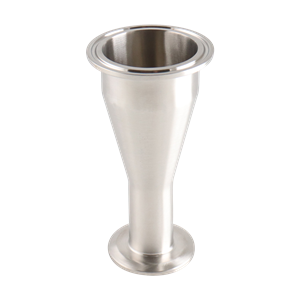 concentric reducer, 2-inch x 1.5-inch Tri-Clamp, made from 304 stainless steel, with 3-inch overall length and 32RA interior and exterior surface finish