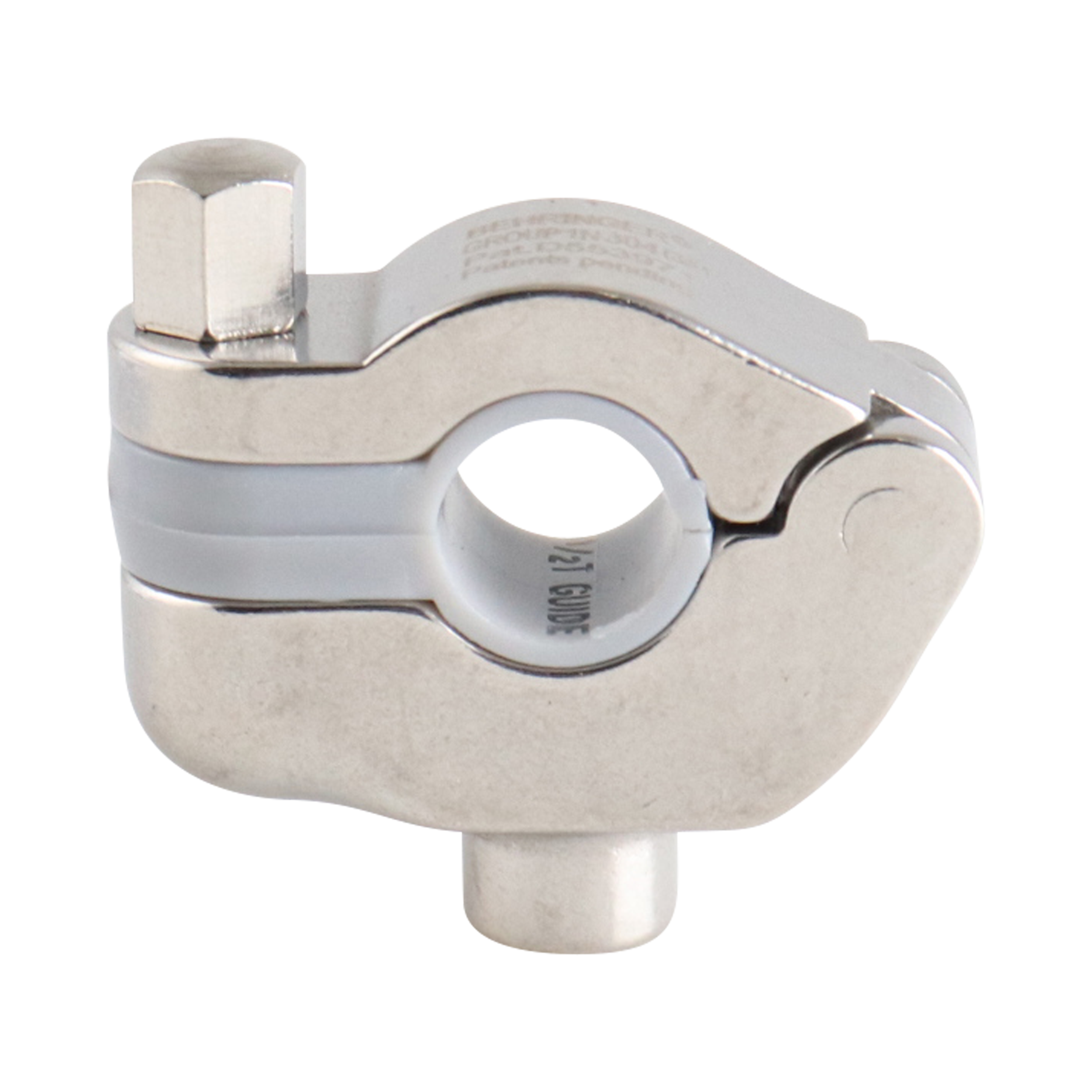 Hanger, CH Series, designed for 0.5-inch tube, 3/8-inch threaded guide, grey insert, made of 304 stainless steel.