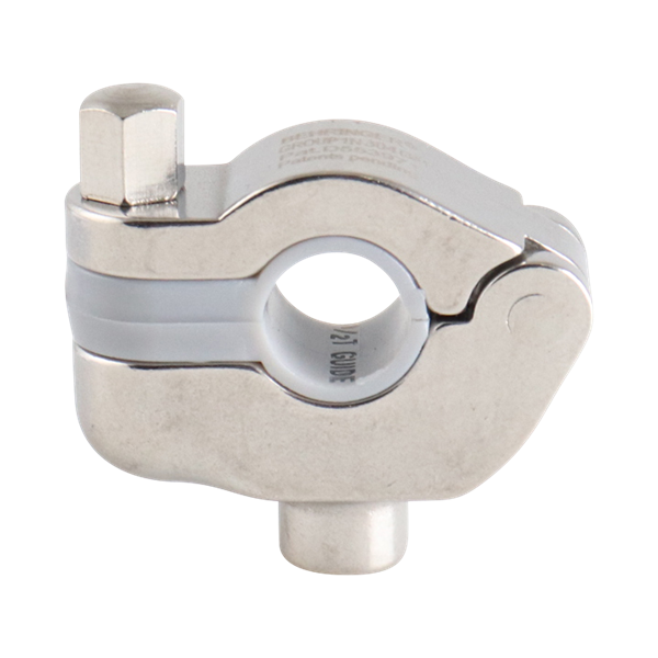 Hanger, CH Series, designed for 0.5-inch tube, 3/8-inch threaded guide, grey insert, made of 304 stainless steel.