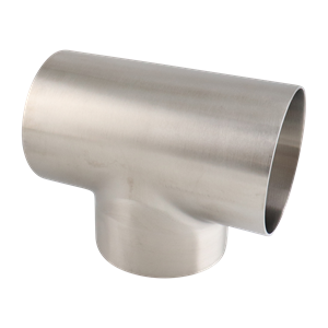 Short tee for 3-inch butt weld connection, made of 304 stainless steel, with a 32RA inner and outer diameter finish.