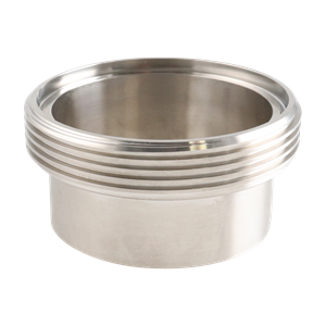 Ferrule, 3-inch threaded DC connection, made of 316L stainless steel, with a 1.75-inch overall length and 32RA inner and outer diameter finish.