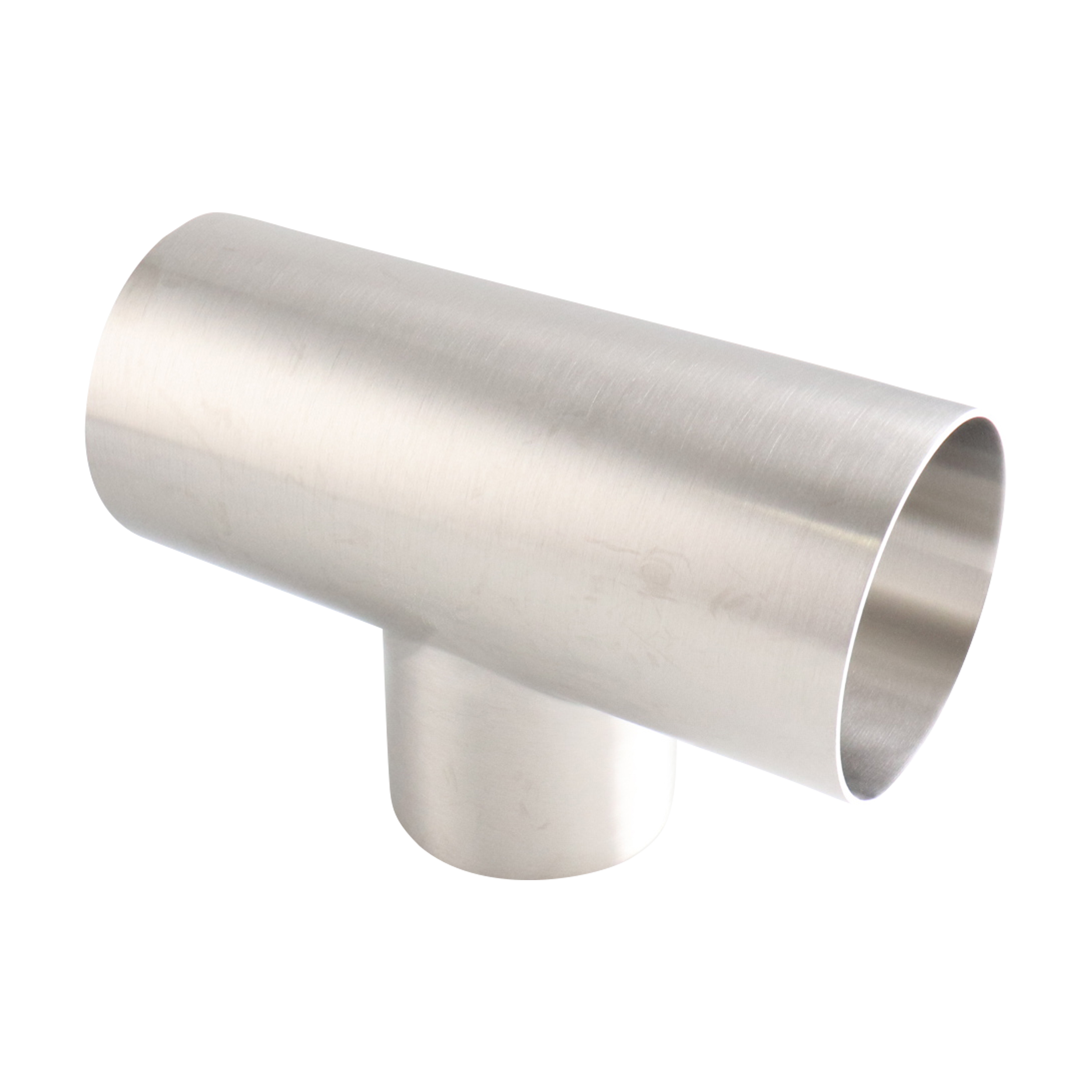 reducing tee, 3-inch x 2.5-inch butt-weld, made from 304 stainless steel, with 32RA interior and exterior surface finish
